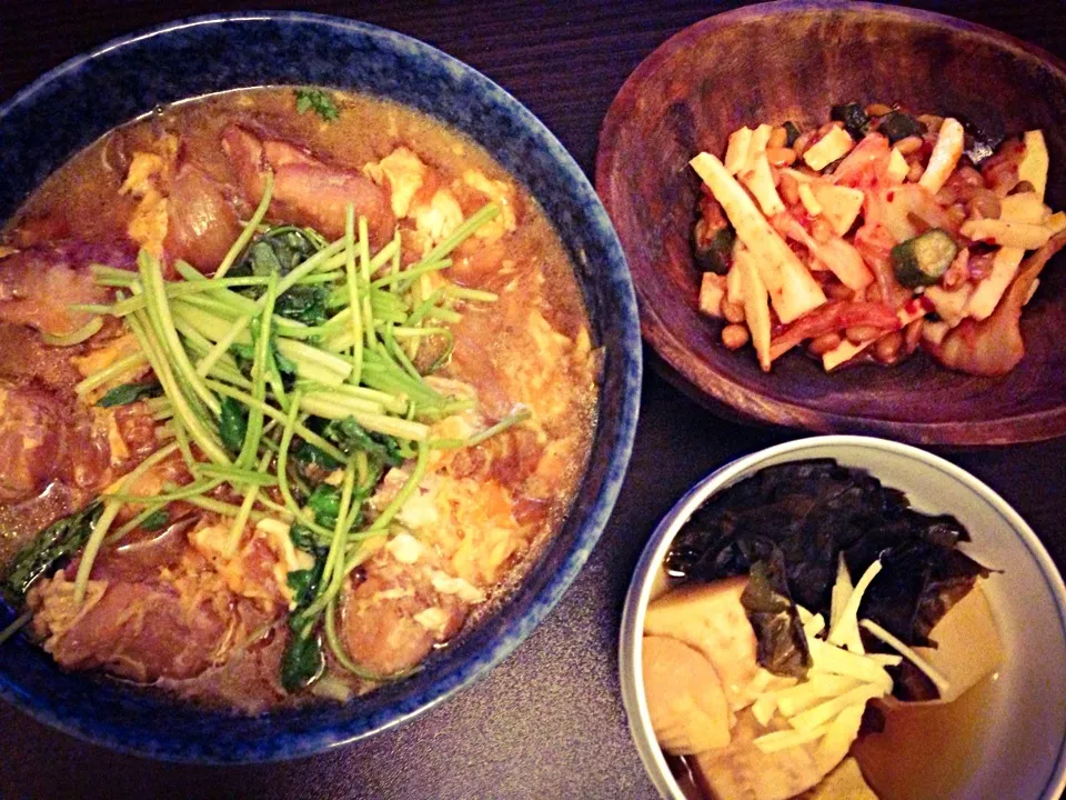 親子丼、若竹煮、納豆キムチ|さゆちゃんさん