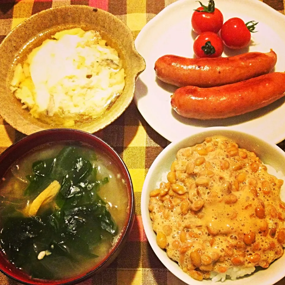 ウィンナー,茶碗蒸し,納豆ごはん,味噌汁|りーぴんさん