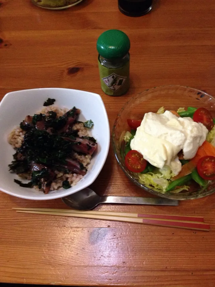 ヘルシーにヤズのゴマ和え丼＆ちょっとお高い豆腐でサラダ|myuさん