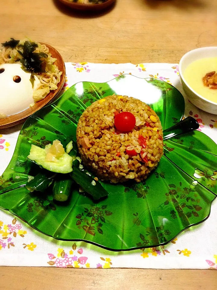 カレーピラフと塩日向夏味のたたききゅうり|かずきっちんさん