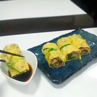 茄子と水菜の豚肉＆玉子巻き|ケンケンさん