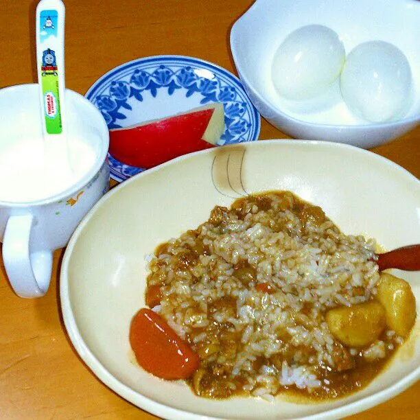 ぼっちゃんの朝食
朝カレーに朝フルーツ|ふみぃさん