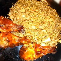 chicken fried rice and crispy baked chicken (sauce)|Alyssa Ɲ Mohamedさん