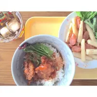 長芋炒めと唐揚げ丼|리사さん