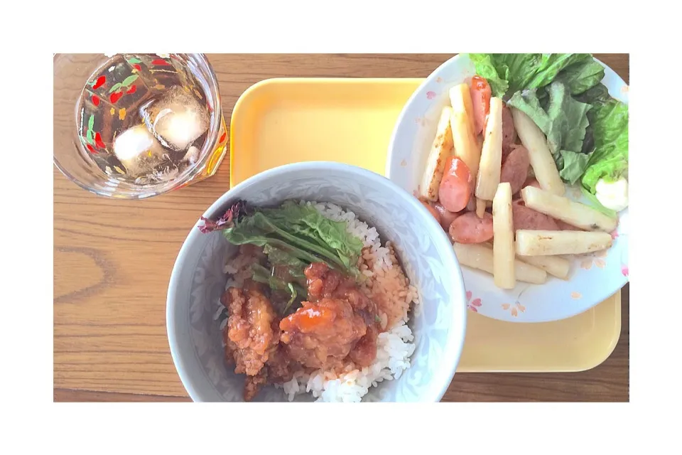 長芋炒めと唐揚げ丼|리사さん