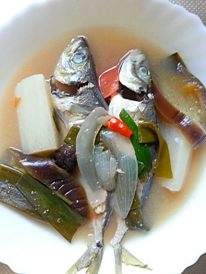 sinigang na fish in miso/アジの　味噌汁　スープ|Miki Jorierose Obispoさん