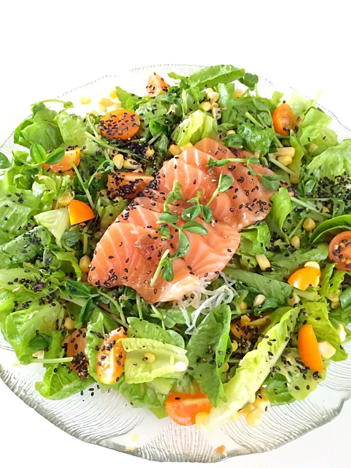 Salmon sashimi salad with onion vinaigrette|12Dragonさん