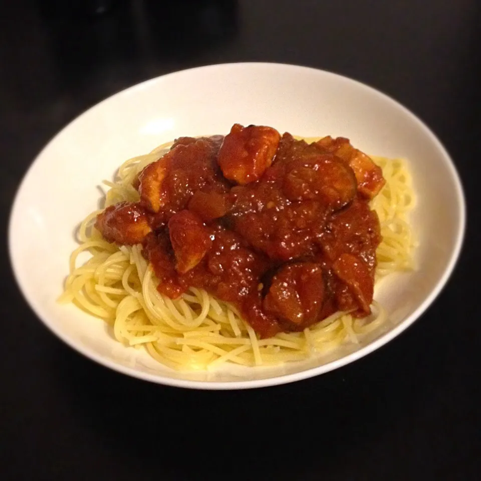 チキンと茄子のトマトソースパスタ☻|Riepyonさん