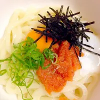 Snapdishの料理写真:明太釜玉うどん|そのだ はるなさん