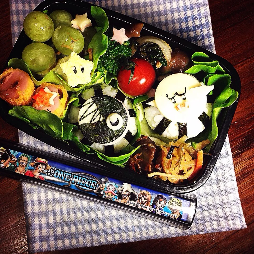 Super Mario Brothers ⭐︎Boo Buddy & Chomp Onigiri Bento.  スーパーマリオブラザーズ⭐︎テレサ&ワンワン おにぎり弁当|Yuka Nakataさん