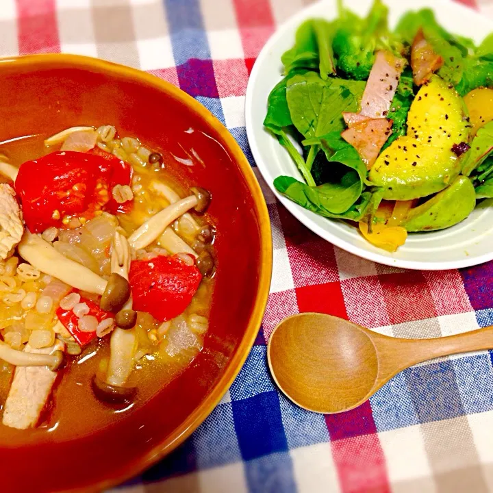 押し麦 と ホットサラダ|まきたすさん