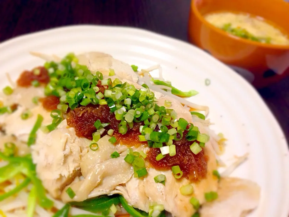 蒸し鶏胸肉の玉ねぎソースがけ|ちびっこさん