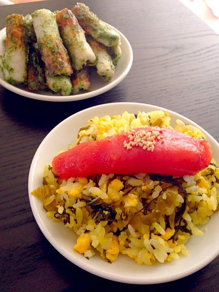 明太のっけ高菜チャーハン＆ちくわの磯辺焼き|mymamaさん