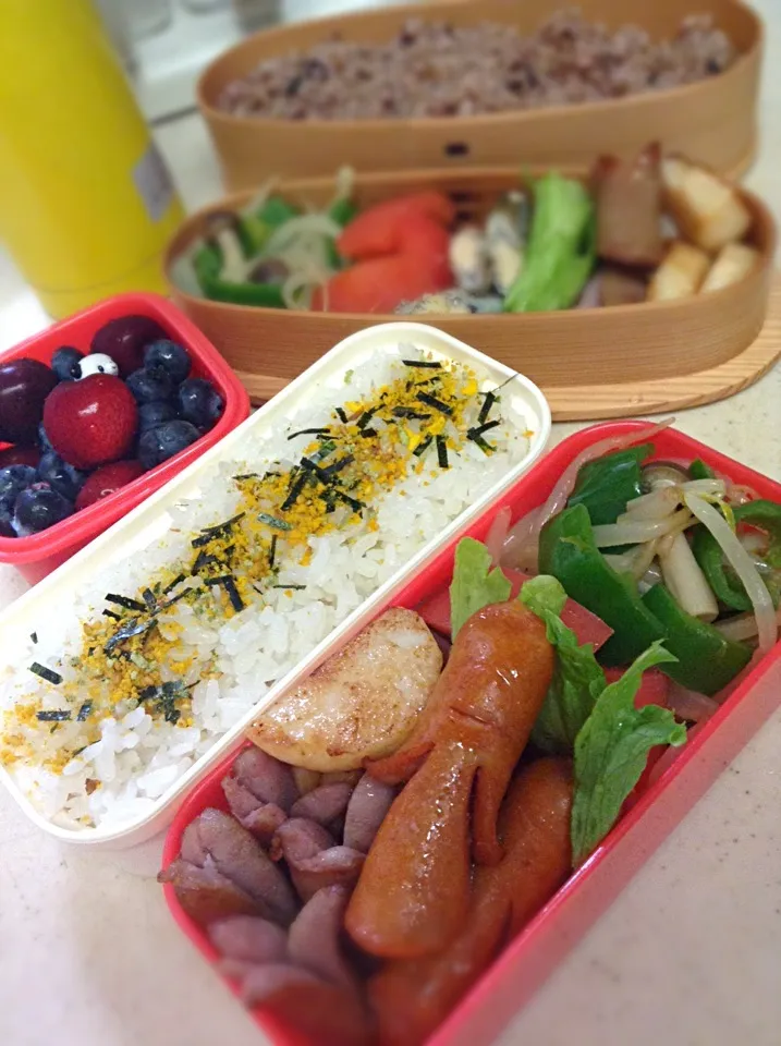 Today's lunch box. 弁当作りモチだだ下がり中。せめてものソーセー人。|hoppycowさん