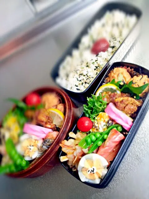 《水曜日のお弁当》

・米麹漬けタンドリーチキン
・はんぺんのフワフワ揚げ
・野菜のかき揚げ
・鮭焼き
・かぼちゃレーズン入りサラダ
・ゆで卵飾り切り(包丁で！)

ｲﾃﾗ━━━ヾ(*･ω･*)━━━ｯｼｬｲ!♥|藤田 まり子さん