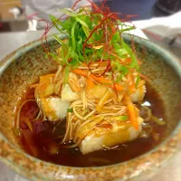 Snapdishの料理写真:Ankake Tofu ( deepfried tofu with enoki and julienned vegetables)|Nooei Martensさん