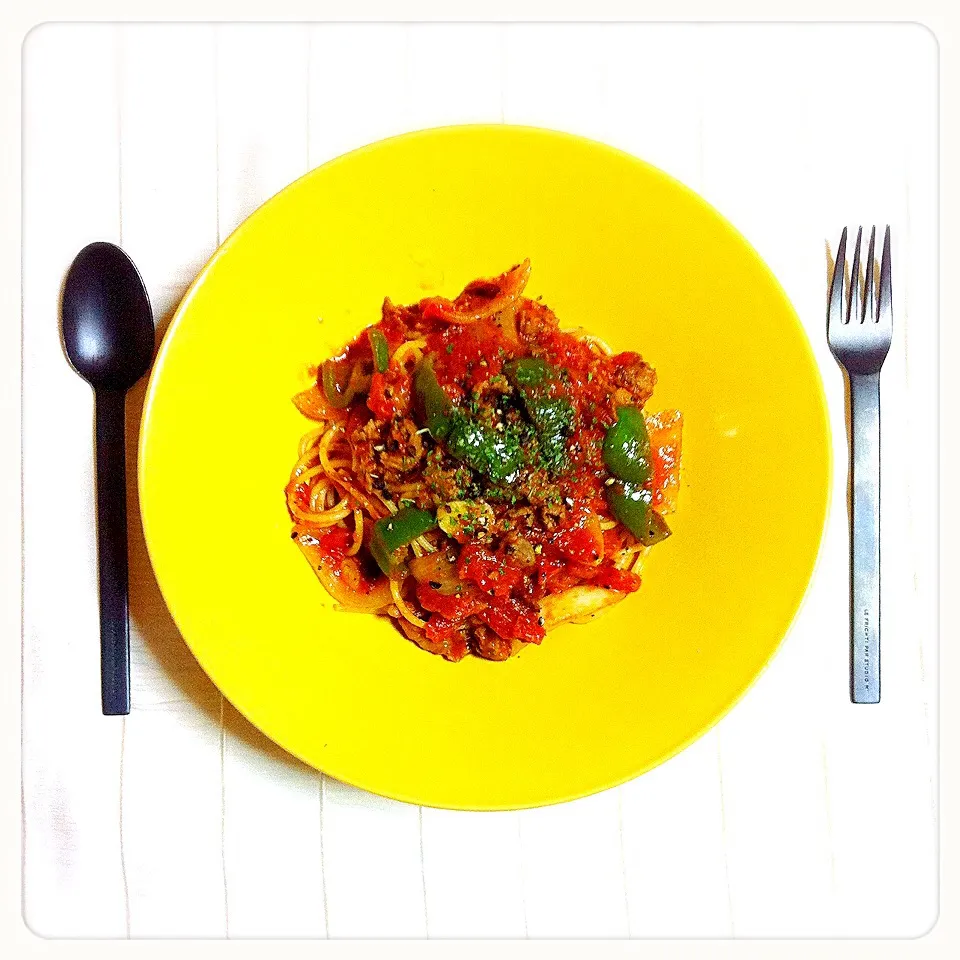 Beef & Green peppers  Spicy Tomato sauce Pasta 🍝|welcomeizumiさん