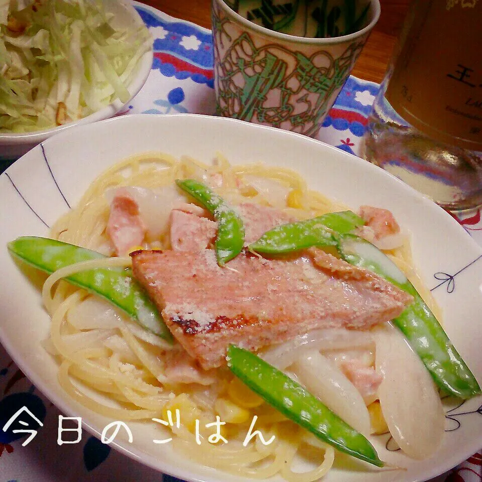 鮭と絹さやのクリームパスタ|シェリリンさん