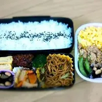 Snapdishの料理写真:0522彼お弁当＋私お弁当♡
玉子焼き、ひじき煮、ソーストンカツ、白菜人参油揚げの煮浸し、焼きそば|ｅｒｉさん