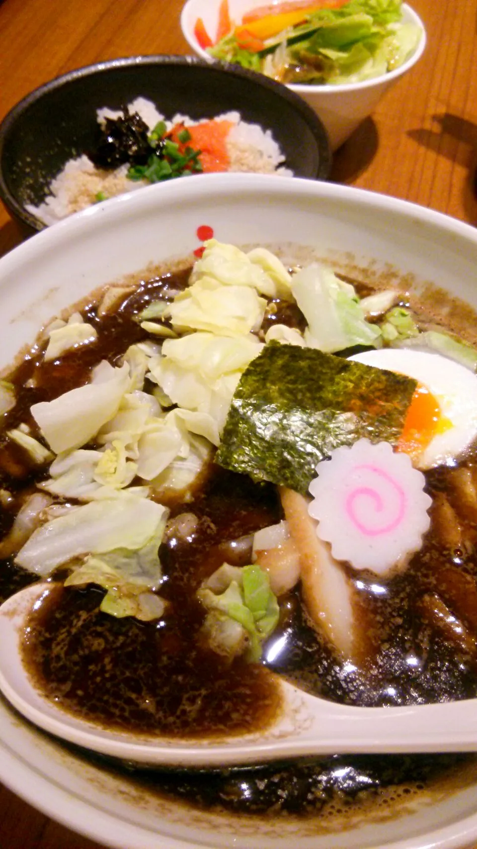 焦がし醤油ラーメン、サラダ、博多明太子ごはん＠五行セット|まあるさん