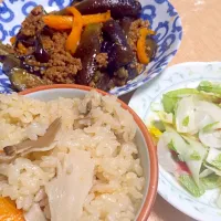 舞茸ご飯、いかくんサラダ、麻婆茄子|吉田直美さん