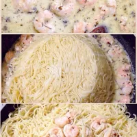 Shrimp pasta with Alfredo sauce|pepelaさん