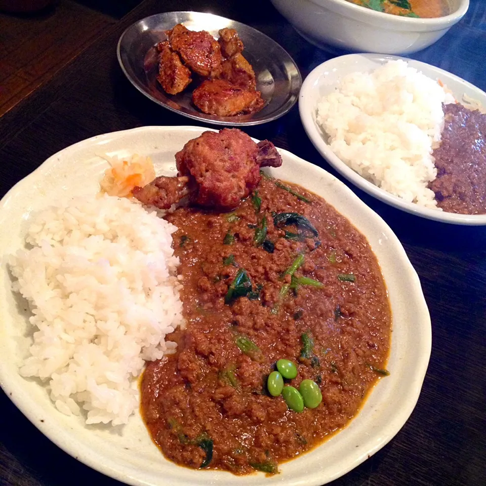 gopのアナグラ ラムキーマとほうれん草のカレー大辛 原始肉トッピング|カウンター嬢さん