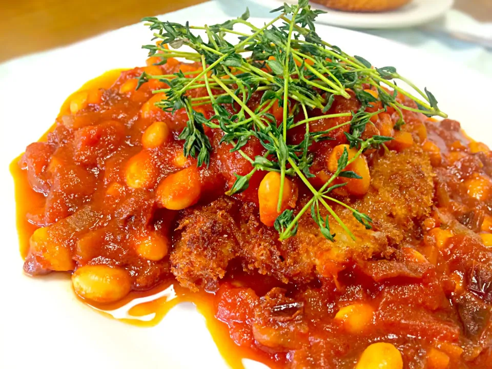 白身魚のフライ〜大豆のトマトソース添え〜|🍎ゆかりんご🍎さん