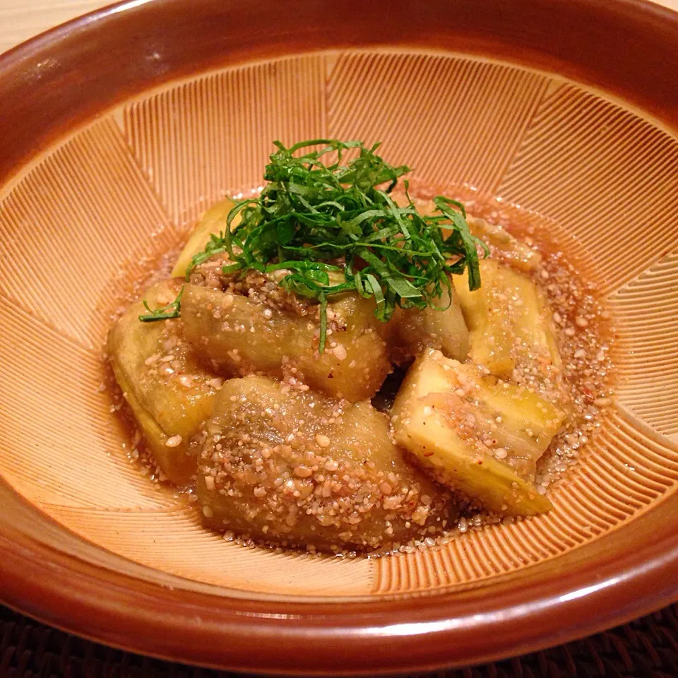 Snapdishの料理写真:焼き茄子の甘酢醤油漬け♬|黒パグ.ヨシコさん