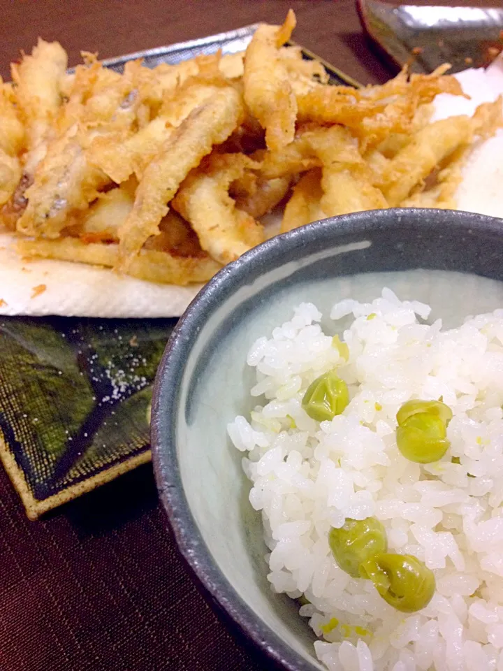 琵琶湖産の稚鮎と豆ご飯(^^)|ゆみかさん