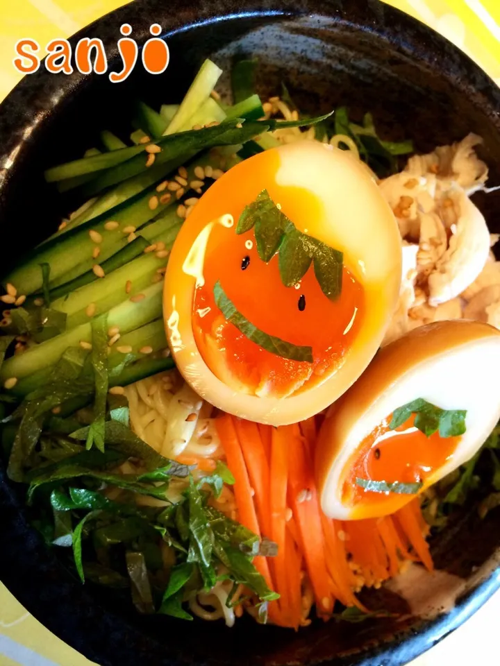 りりたんこぶさんの味玉🐔を冷やし中華にのっけました(◍′◡‵◍)|Sanjiさん