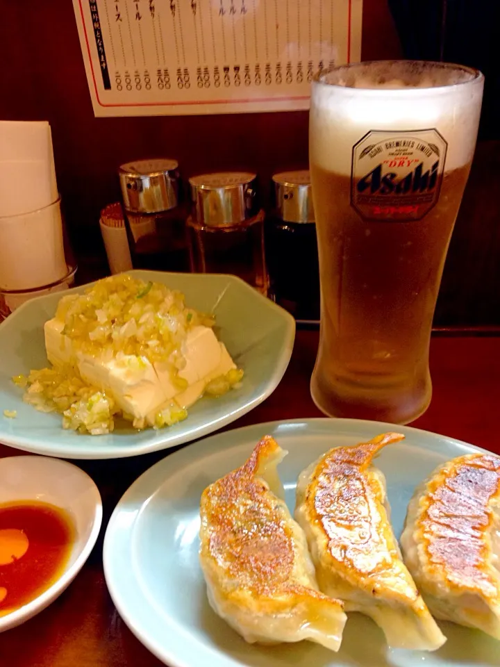 大餃子、葱豆腐、スーパードライ🍺|虎キチ6さん