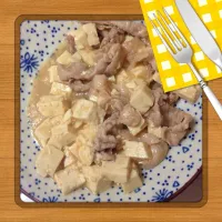 Snapdishの料理写真:肉豆腐ミソ甘辛炒め|Remon  Yukimuraさん