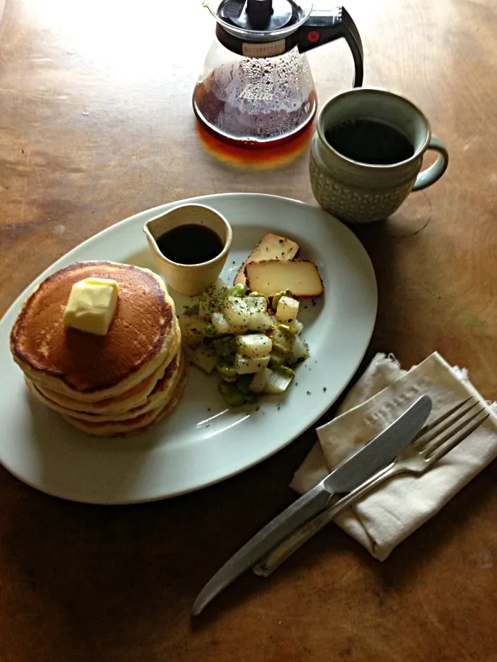 Snapdishの料理写真:ホットケーキの朝ごはん|ツルさん