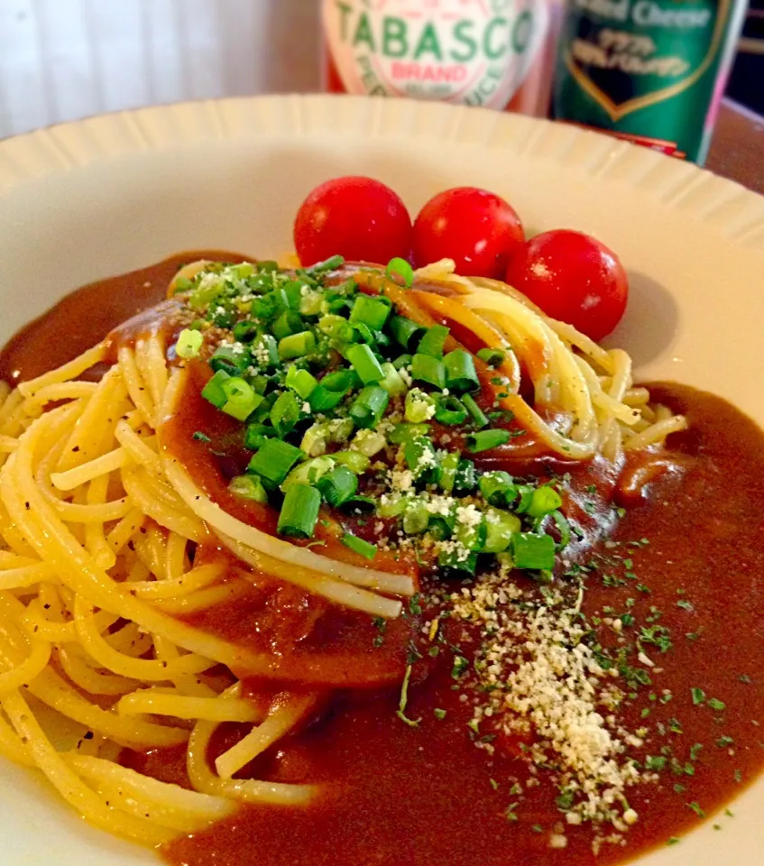 オヤジ特製「朝から辛口インディアンスパゲッティ♪(^-^)」|TETSU♪😋さん