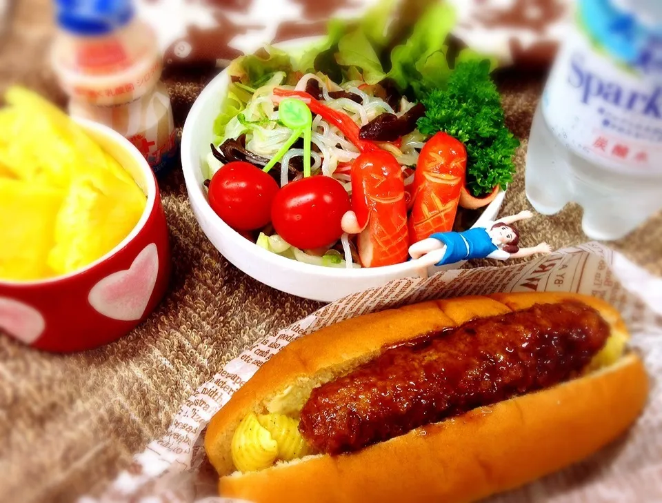 おいしいドック＆豆苗とモヤシの春雨中華サラダボウルお弁当♪|桃実さん