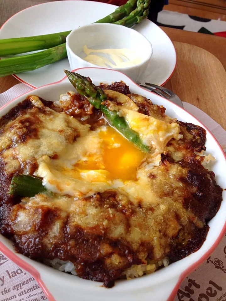 Snapdishの料理写真:焼きカレー アスパラトッピングして|chii4さん