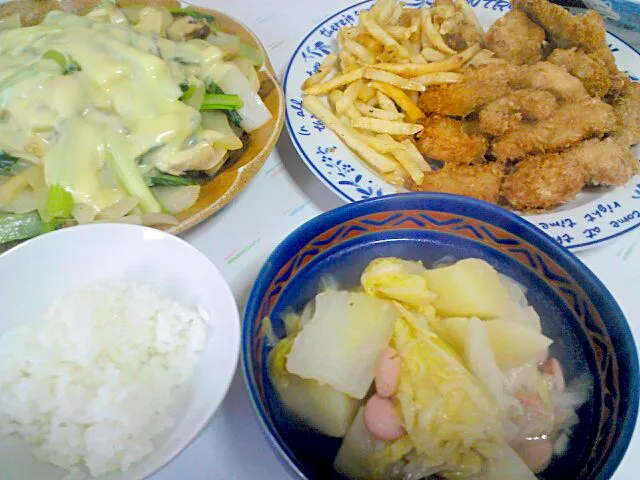 ササミ&ポテトフライ☆野菜の味噌チーズ炒め☆食べるスープ|みぽりんさん