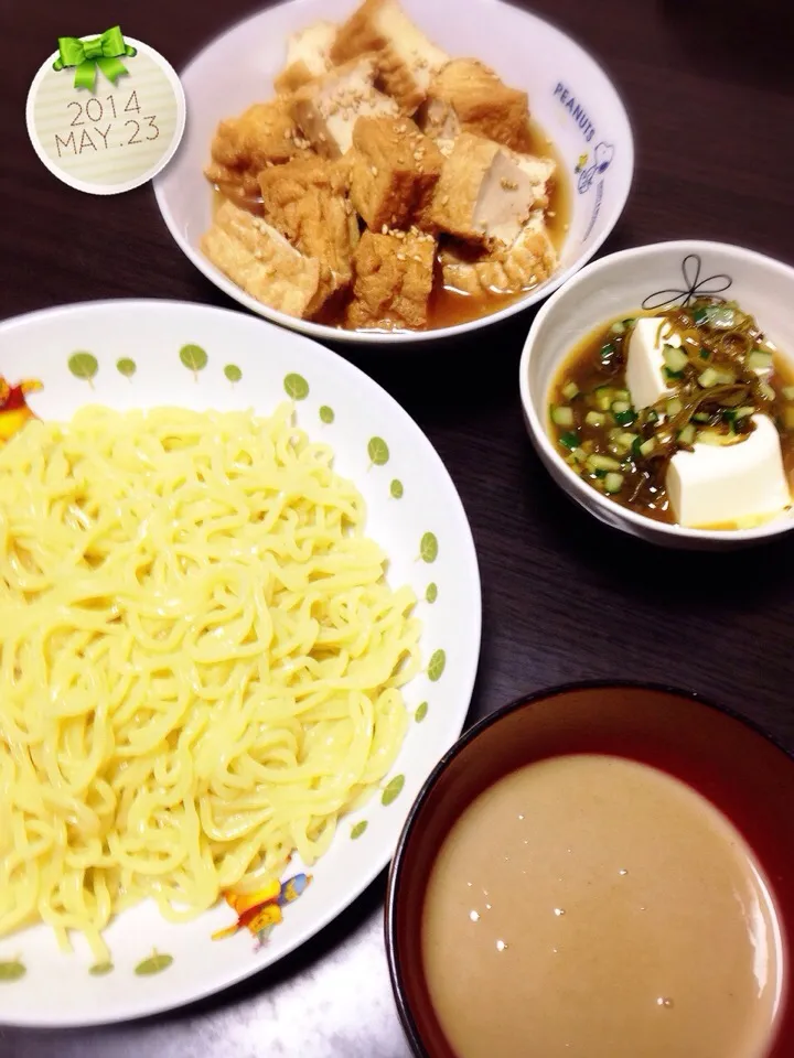 つけ麺☆厚揚げ煮☆冷奴(めかぶ胡瓜がけ)|Mikaさん