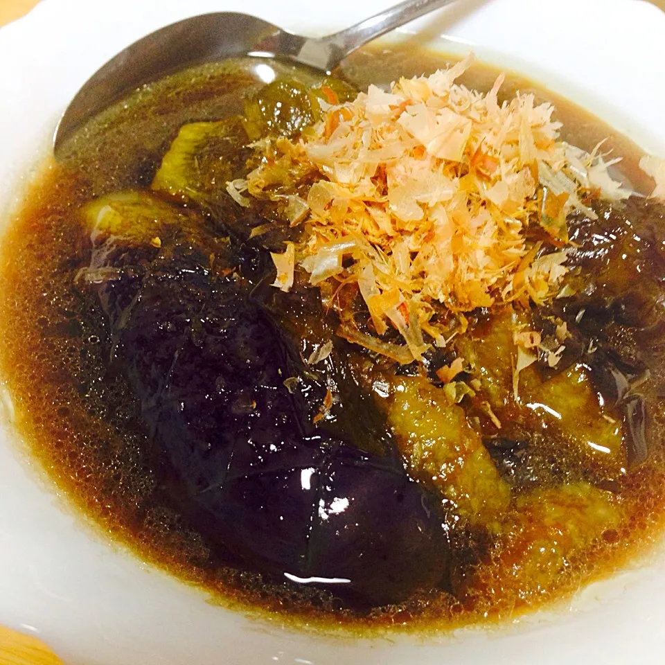 Snapdishの料理写真:Deep fried eggplants and boiled with fishflakes on top|Laarni Nabongさん