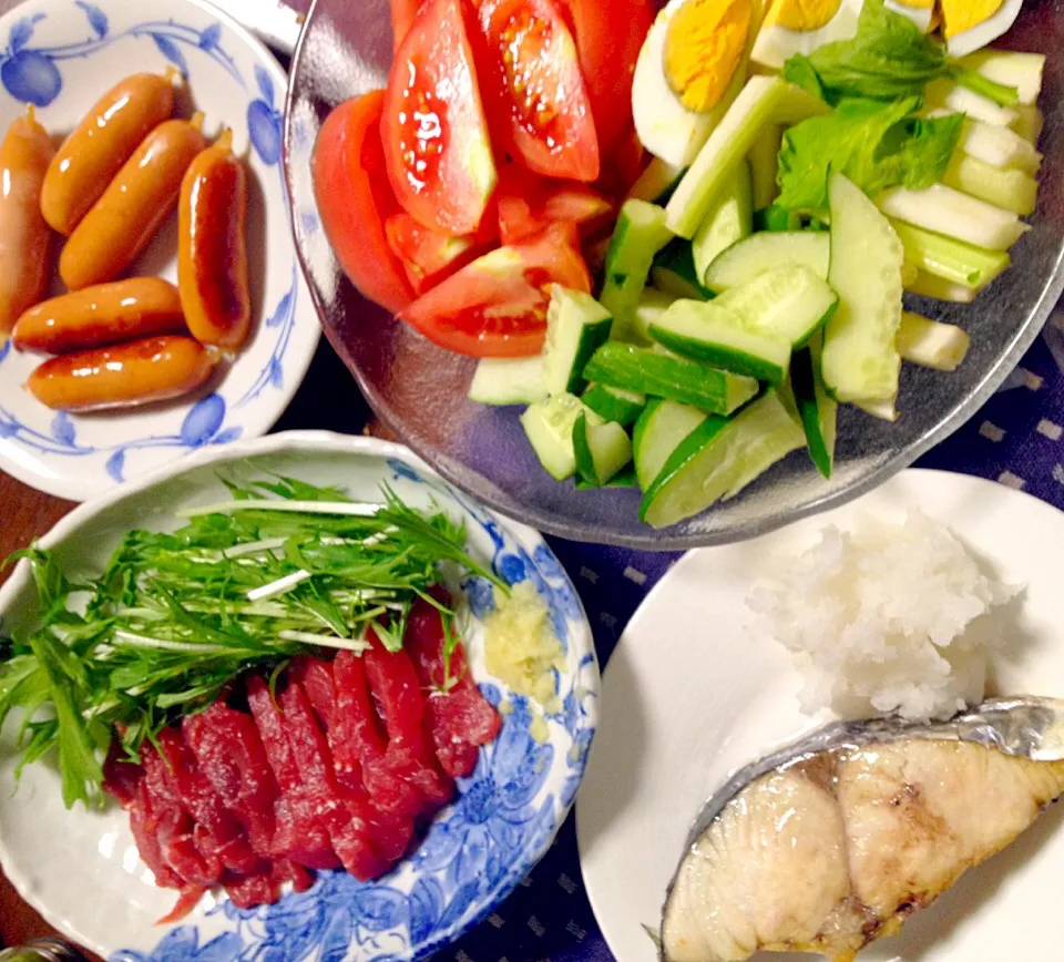 鰆の塩焼き 刺身 ウィンナー サラダ|掛谷節子さん