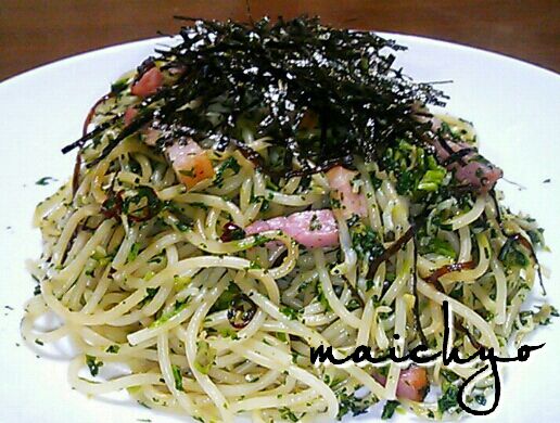 高菜・しらす・ベーコンのパスタ