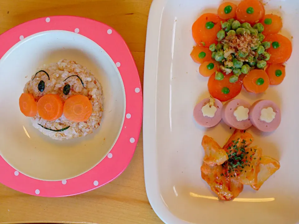 アンパンマンご飯/豆サラダ/ホタテのマヨケチャップ焼き|あんこさん