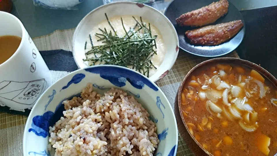 長芋＆醤油干し＆なめ味噌汁|まぐろさん