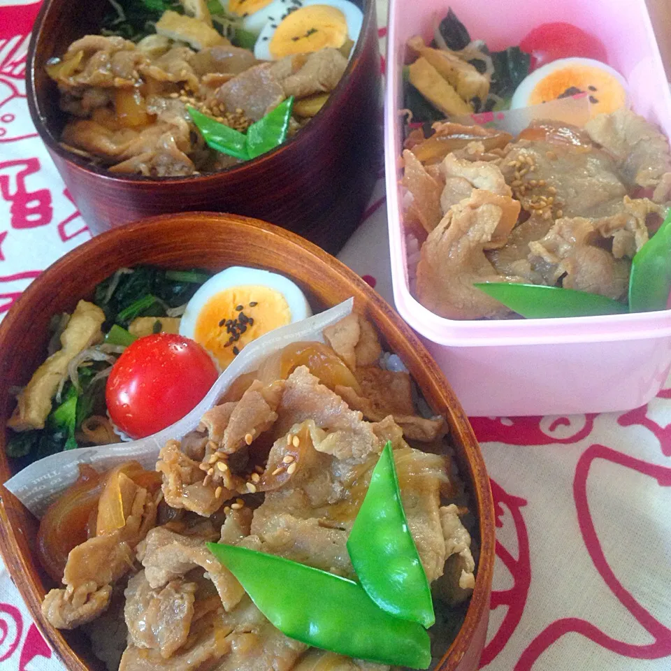 Snapdishの料理写真:豚丼弁当4つ(1つ撮り忘れw)|びすこさん