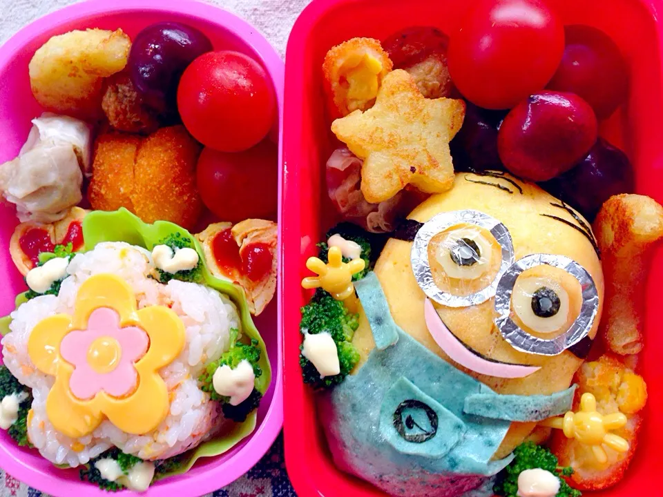 Lunch box☆Flower🌸お花&Minions<Dave or Donnie>🍌ﾐﾆｵﾝ...ﾃﾞｲﾌﾞかﾄﾞﾆｰ⁇|🌈Ami🍻さん