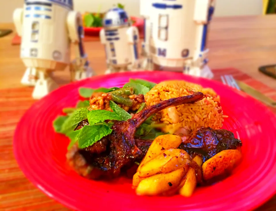 Snapdishの料理写真:Pan roasted lamb with rum peach mint sauce.|Akiko Nishimaeさん