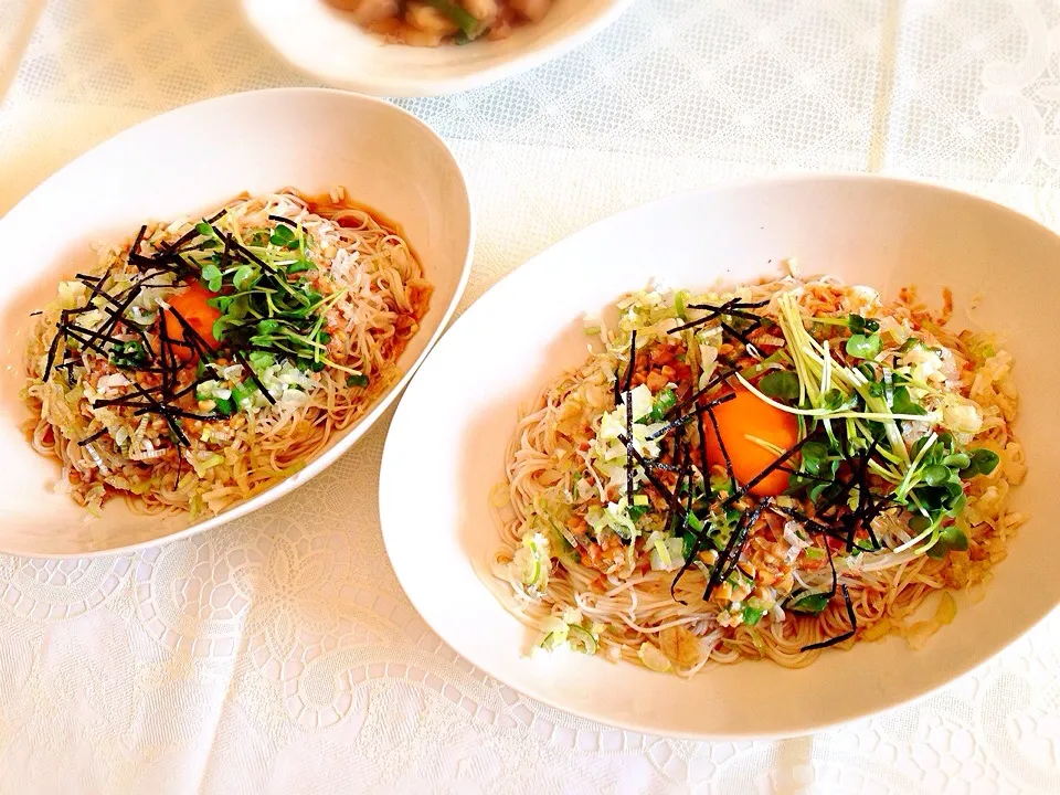 おくらと納豆のねばねば素麺☆|めぇさん