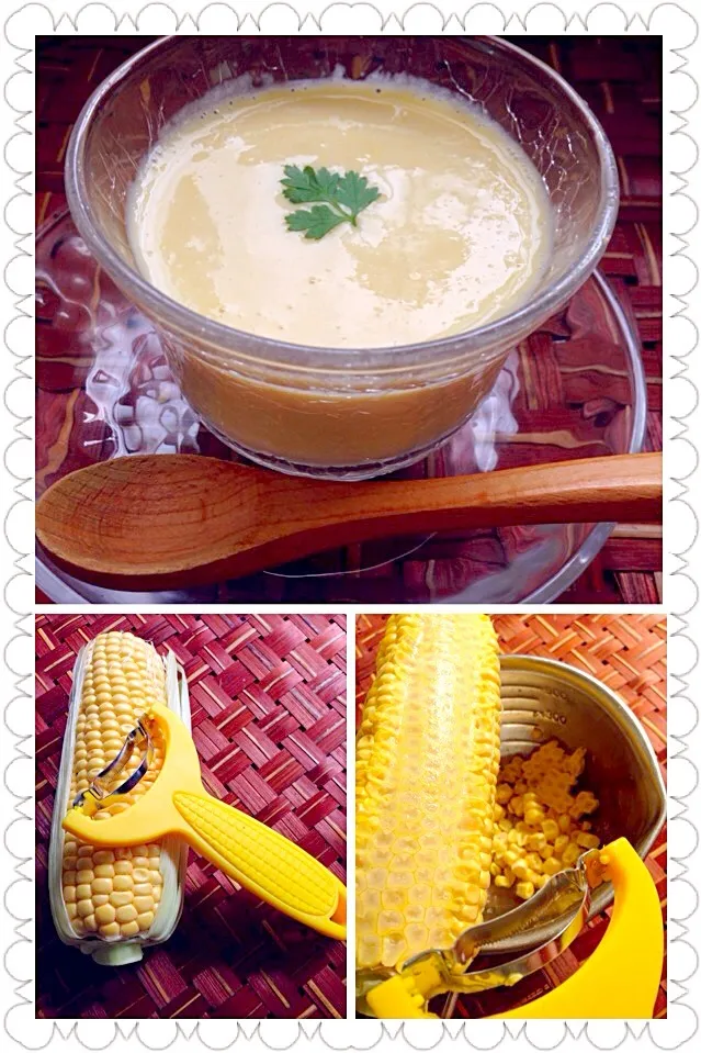 Snapdishの料理写真:Cold corn potage🌽冷製ｺｰﾝﾎﾟﾀｰｼﾞｭ|🌈Ami🍻さん