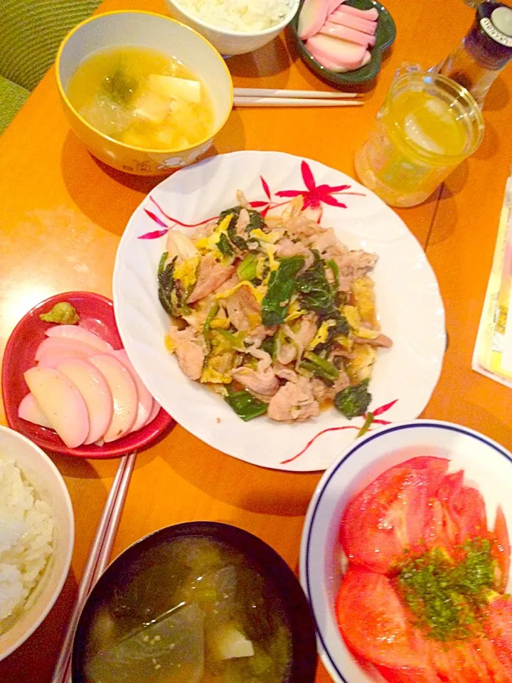 回鍋肉&🍅冷やしトマト、蒲鉾、カブのお味噌汁|ch＊K*∀o(^^*)♪さん